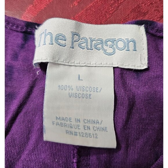 The Paragon Purple Tie-Dye V-Neck Short Sleeve Flared Tunic Top Sz L Boho - Picture 7 of 8